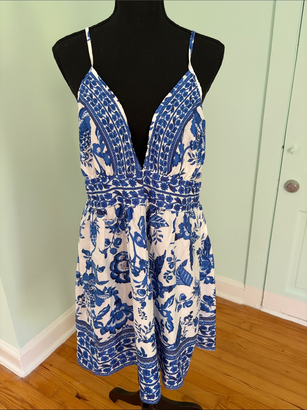 SHEIN Blue & White Floral Smocked Sundress